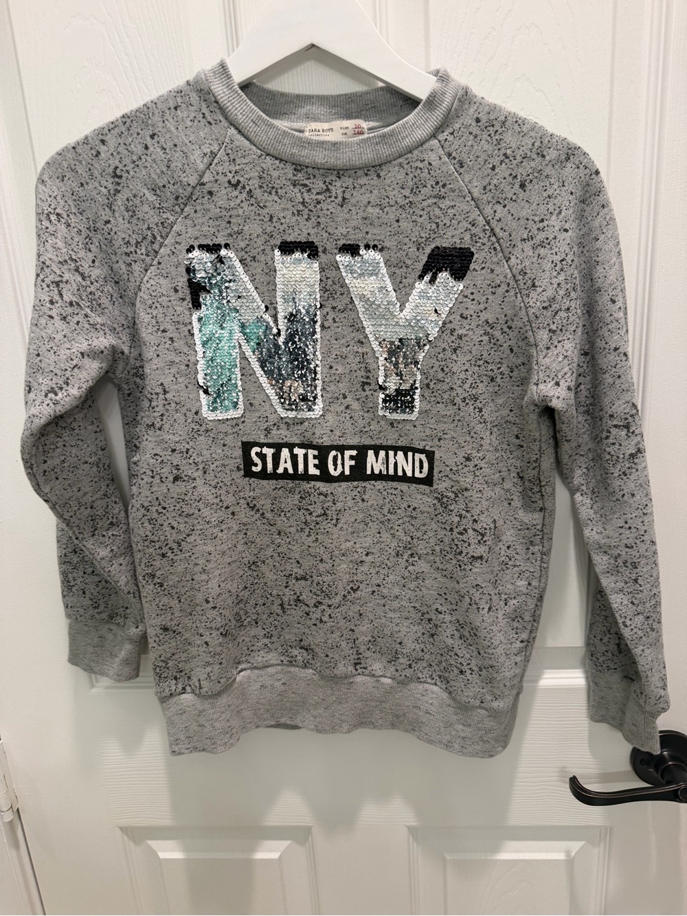 Zara Boys Gray Sequin NY State of Mind Sweatshirt Size 10